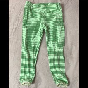 Green and white stripe leggings